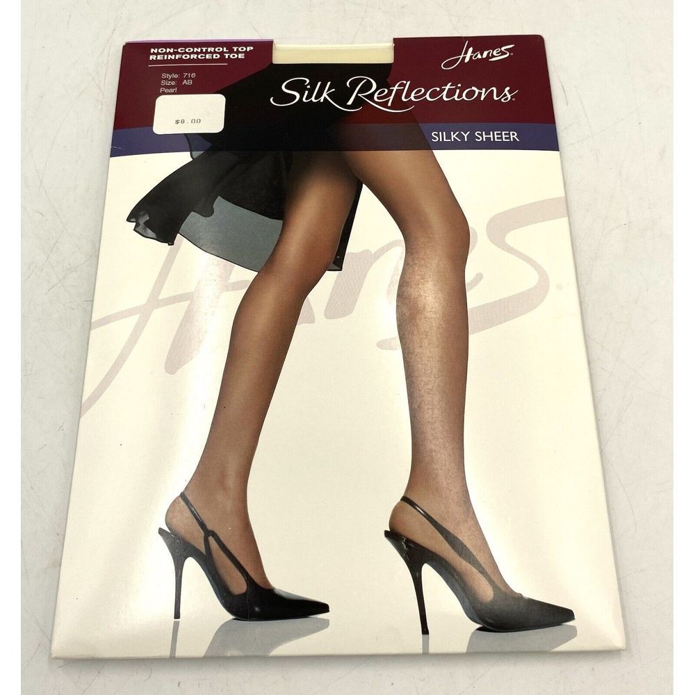 Hanes Silk Reflections #716 Non Control Top Reinforced Silky Sheer Pearl Size AB